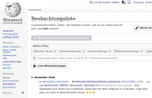 German Wikipedia watchlist with a Wikidata German description edit
